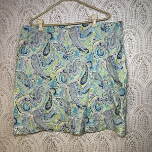 Jaclyn Smith Skirt Women's Size‎ 20W Blue Green Paisley Side Zip Short Colorful